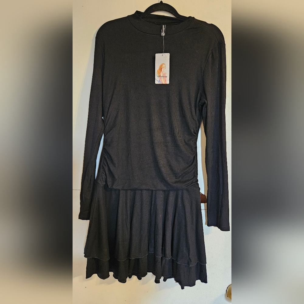Black Long Sleeve Mini Dress